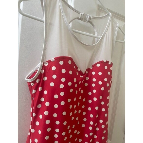 Niptuck Multifit Cup Red Polka Dot Ruched One Piece Swim Bathing Suit Pinup 10 - Picture 2 of 9